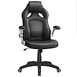 SONGMICS Chaise de bureau de forme sportive, Fauteuil pivotant, avec accoudoirs inclinables, Dossier haut, Hauteur réglable, Inclinable pour se balancer, Design ergonomique, Noir OBG62B